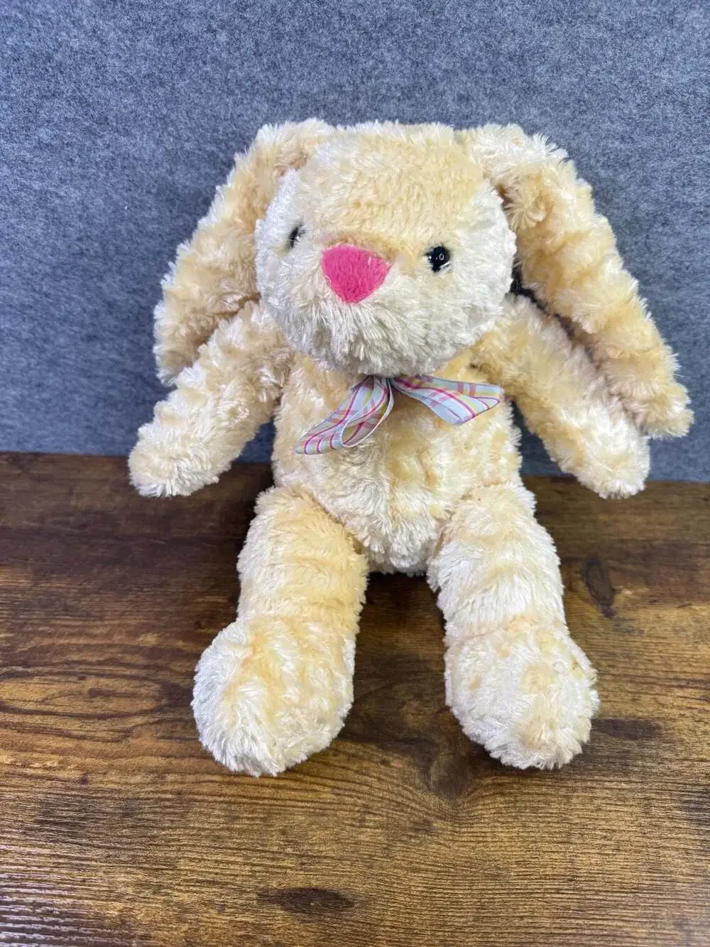 Dan Dee Collector's Choice Cream Plush Easter Bunny Rabbit with Plaid Bow